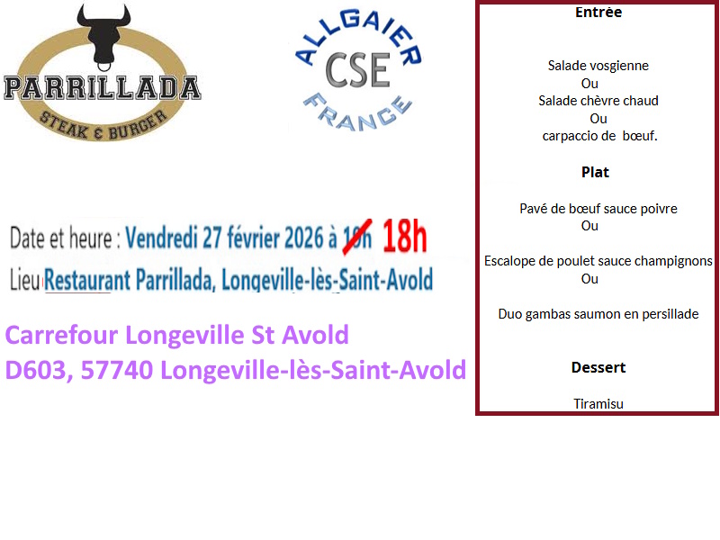 Repas du CSE : Vendredi 27 février 2026